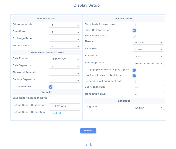 SolutionERP Preferences