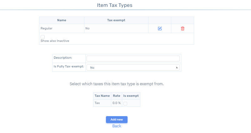 web accounting - tax configuration