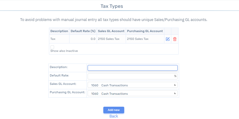 web accounting, tax setup